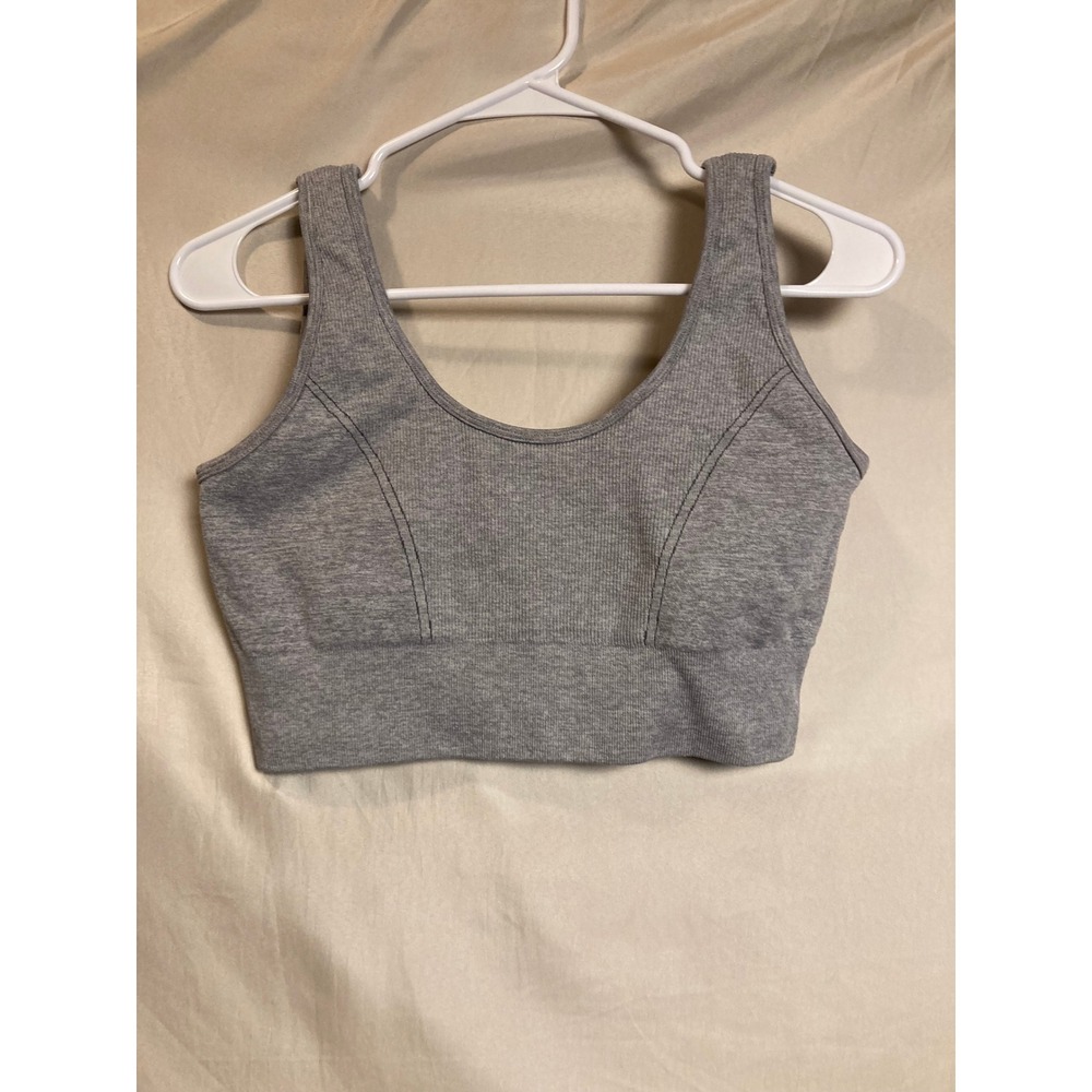 L 90 Degree by Reflex Grey Ribbed Seamless Sports Bra Crop Top no padding